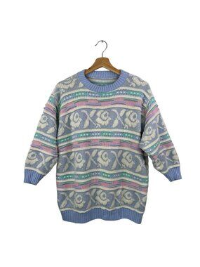 VTG Women's Coogi Style Multicolored Knit Sweater 80s/90s Granny Cottage Core L